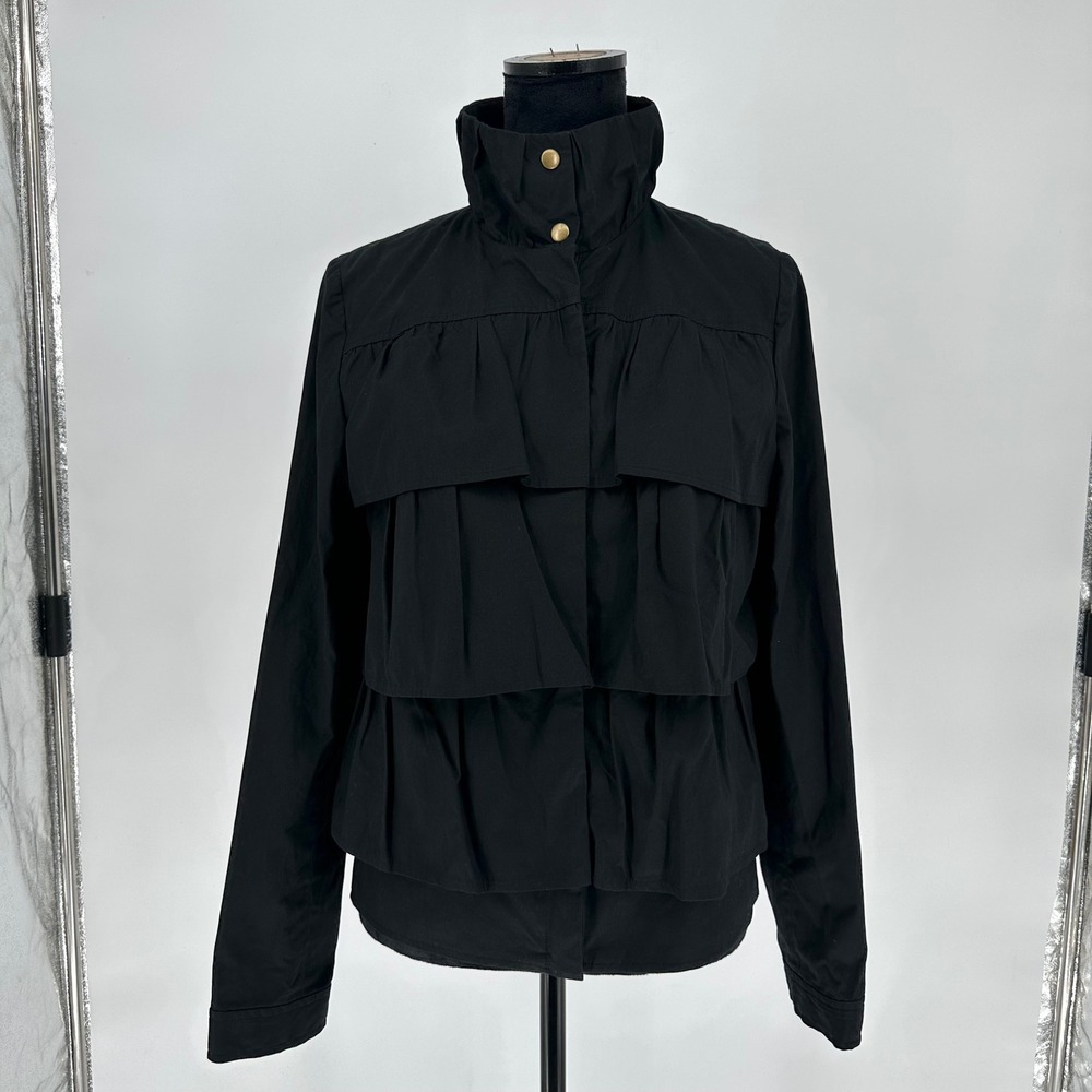 Y2K‎ Banana Republic Black Ruffle Cotton Jacket Chic Minimalist Women's 8